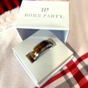Bomb party collection. Titanium & Whiskey Barrel Wood Mens ring. Size 11.